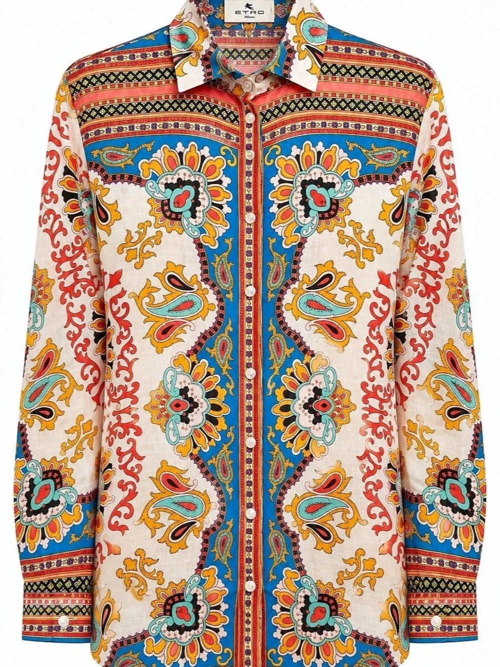 ETRO Multicolor Paisley Ramie Button-Down Shirt IT 42
